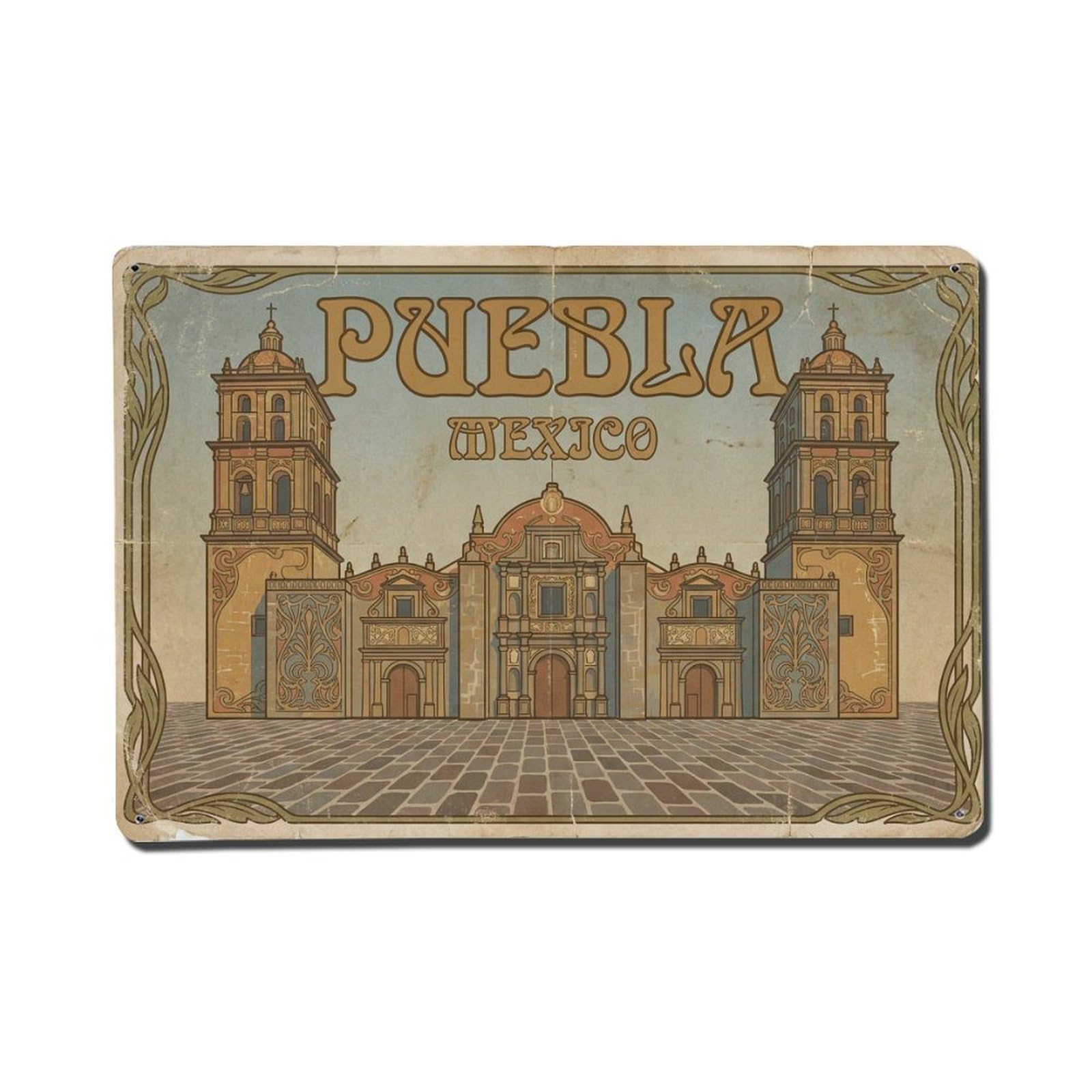Xanthor Style Retro Travel Mexico Puebla Metal Tin Sign