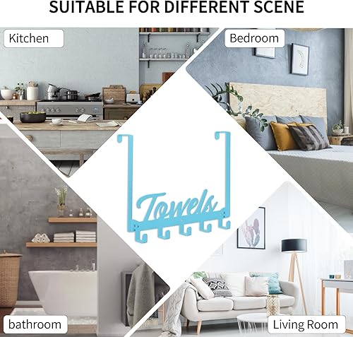 Miniatura 7 de Azmoncy Ganchos sobre la Puerta, Toallero para Baño sobre la Puerta Colgador de Toallas, Resistente con 5 Ganchos para Abrigos para Piscina,