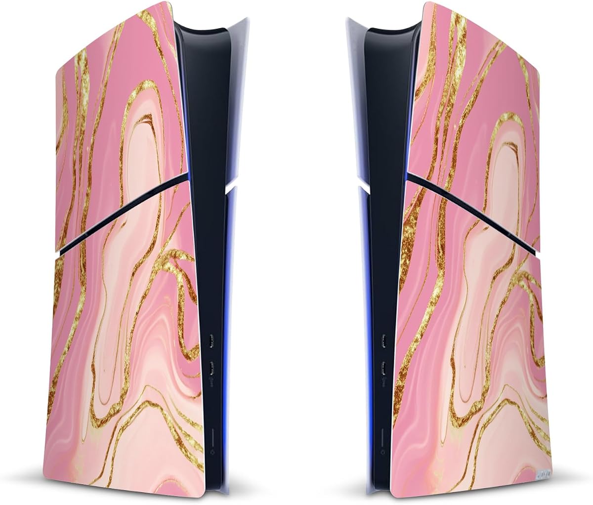 Head Case Designs Vinilo adhesivo de mármol rosa y dorado para juegos, compatible con consola Sony PlayStation 5 PS5 Slim Digital Edition