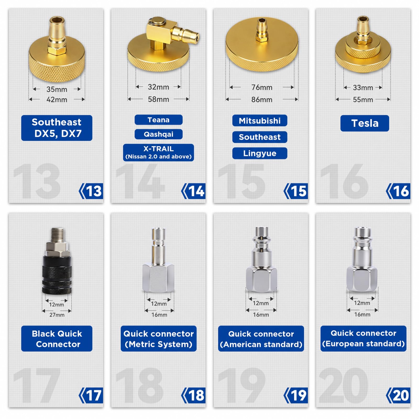 BELEY 17PCS Adapter do wentylacji hamulcowej Zestaw narzędzi wentylacji głównego cylindra hamulcowego Zestaw narzędzi wentylacji hamulcowej do wentylacji hamulcowej Kfz