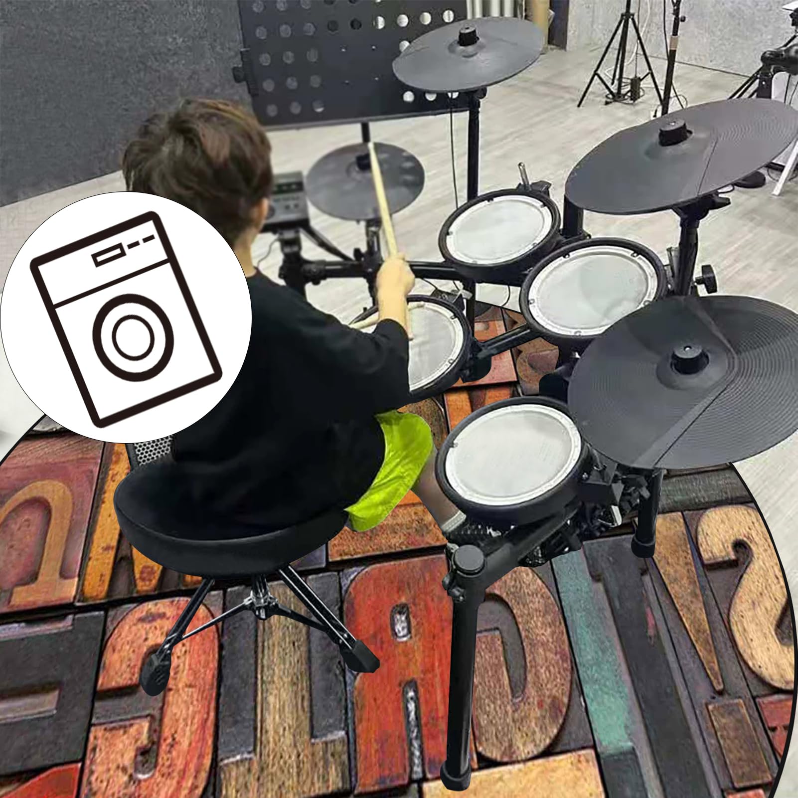 120 cm Schlagzeugteppich Rund Schallschutzmatte Drum Teppich Schallschutz Teppich rutschfeste Trommelmatte für E Drum Schlagzeug Elektronisch Snare Teppich Drum Rug Schalldicht Trommel Teppiche
