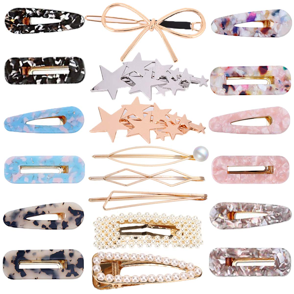 PIAOPIAONIU 20 Pcs Acrylic Resin Hair Clips Geometric Alligator Hair Clips Artificial Pearl Hair Barrettes for Women and Ladies Hair Accessories