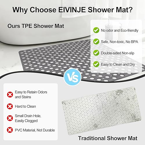 Miniatura 6 de Anti Slip Shower Mat with Suction Cups,27x27 Inch Quick Drain TPE Non Slip Shower Mats for Inside Shower,Large Bath Mat for Shower Soft on Feet