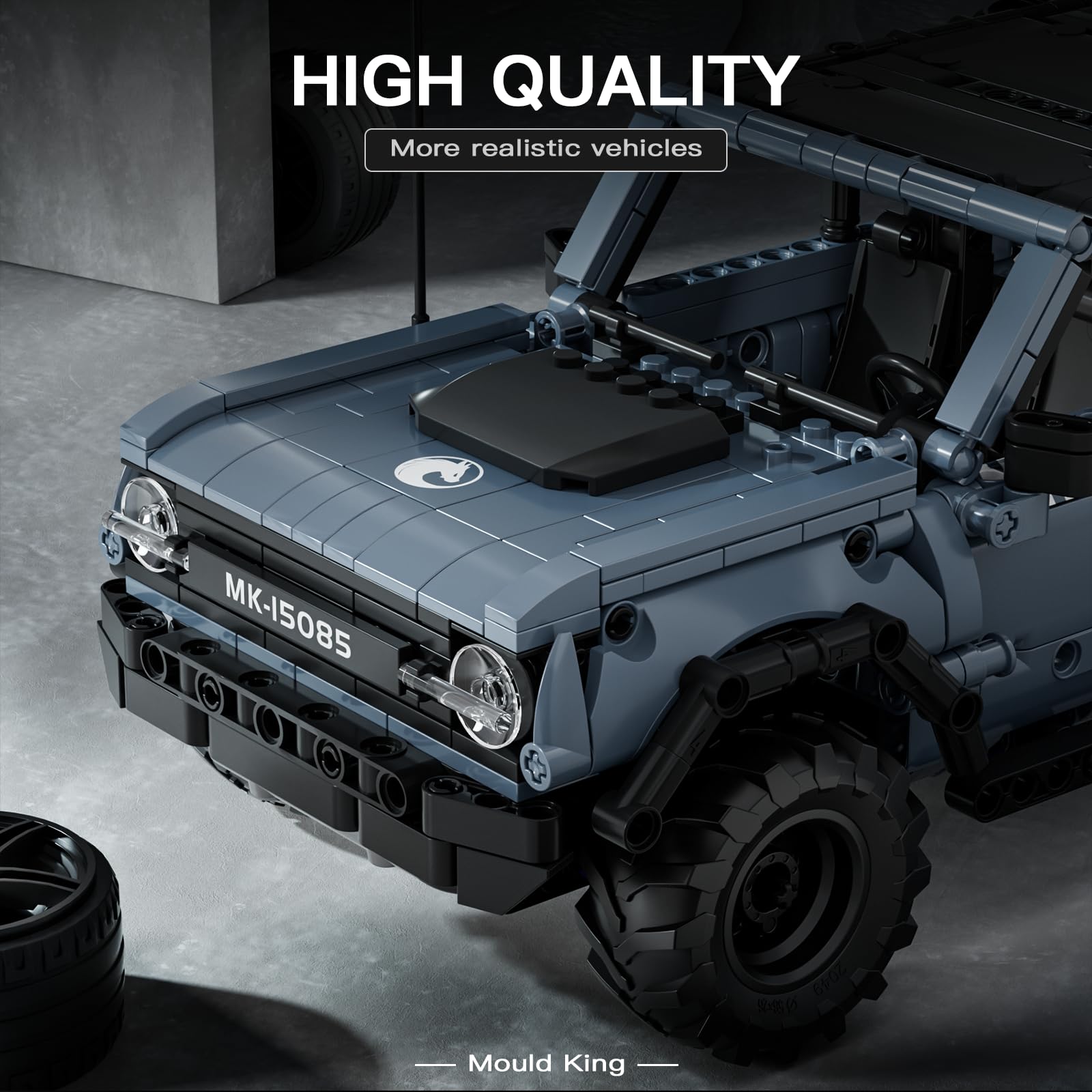 Mould King 15085 Technik Bausteine SUV Offroad Pickup mit Rückziehmotor Klemmbausteine Offroad Geländewagen Klemmbausteine Set MOC Kompatibel mit Andere Marken(828 Teile)