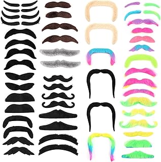 Sibba 54 PCS Fake Beard Halloween Mustaches for Aldult, 18 Styles Fake Beard Facial Mustaches Decorations Funny Hair Eyebrow Self Adhesive Disguise Novelty Fiesta Festival Party Costume Photo