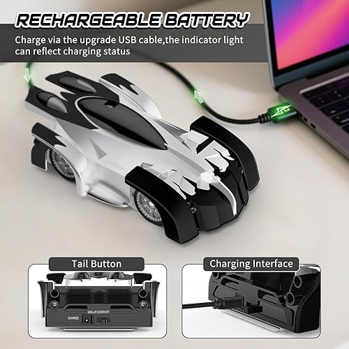 Miniatura 5 de Coche de control remoto de escalada en la pared, auto de acrobacias RC giratorio de 360, juguetes para niños de 3, 4, 5, 6, 7, 8 a 12 años, auto de