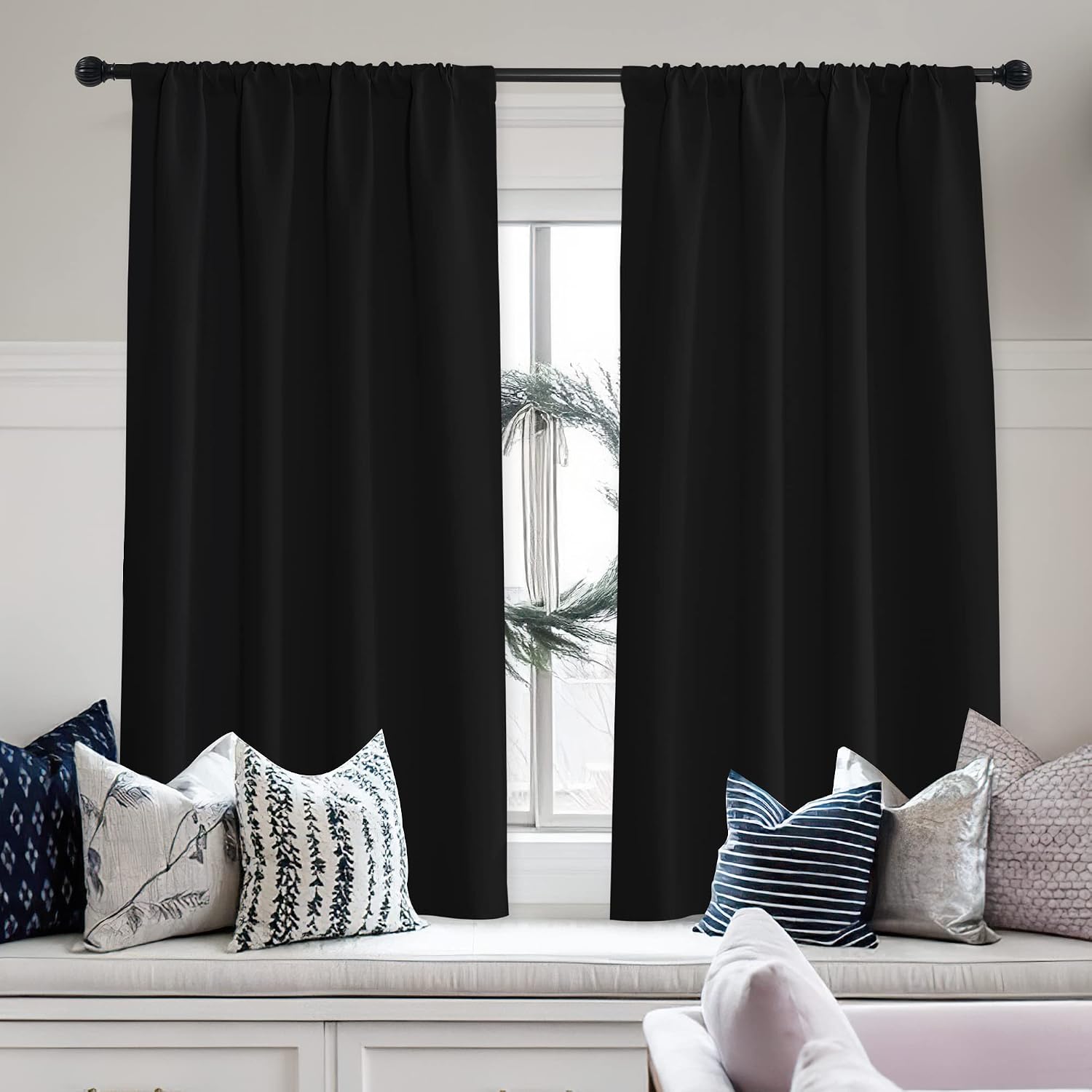 StangH Black Blackout Curtains 63 inches Long, Thermal Insulated Light Blocking Window Panels Heavy Vertical Drapes for French Door Living Room Closet, W42 x L63 inch, 2 Panels