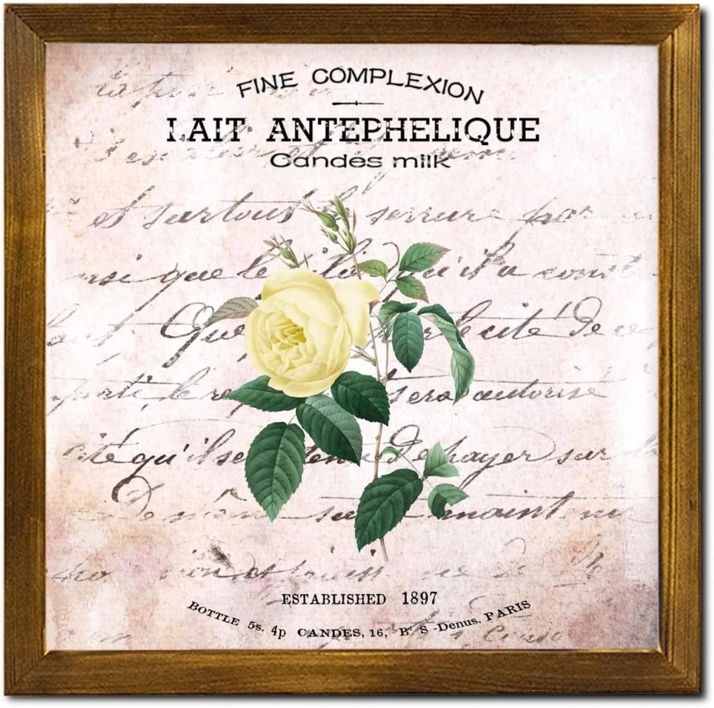 Fine Complexion Candes Framed Wooden Sign Vintage French Rose Flower Hanging Sign Farmhouse Botanical Artwork Hanging Wall Signs Decorative for Home Office Kitchen Bathroom Bedroom 12x12 inch