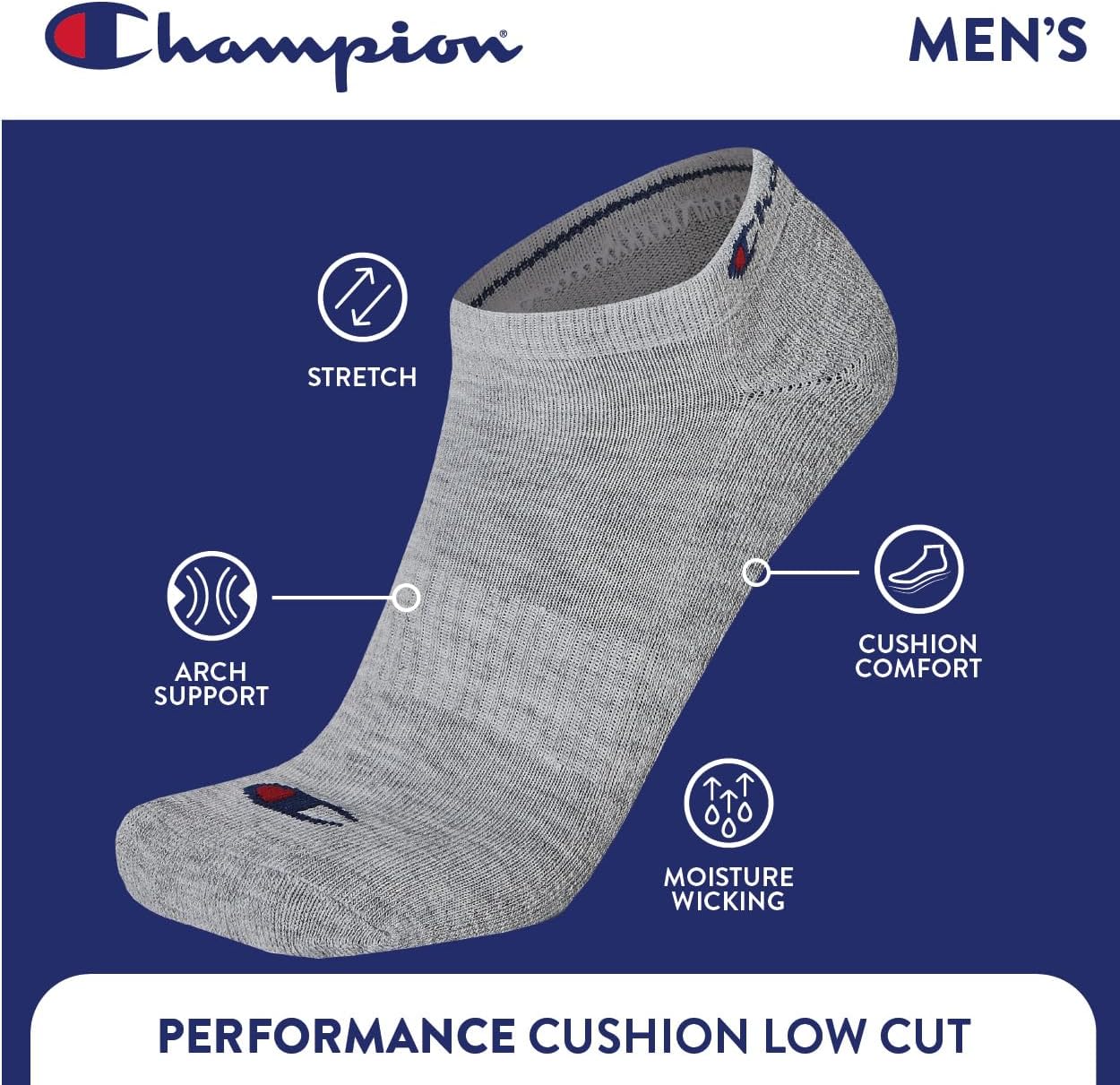 Champion Men's Low Cut Beathable Moisture-Wicking Athletic Socks (6-Pack) - Image 4