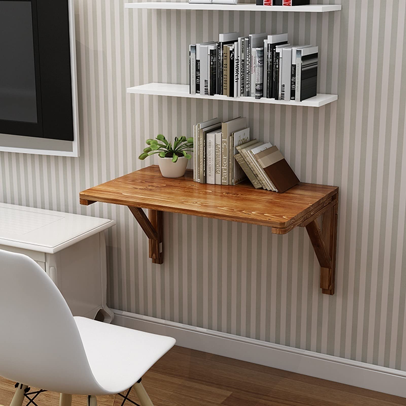 Table murale pliante pour cuisine, petit déjeuner, bar, petit espace, poste de travail mural, support mural, pour bureau, maison, travail, 80 x 60 cm, design moderne et solution d'économie d'espace