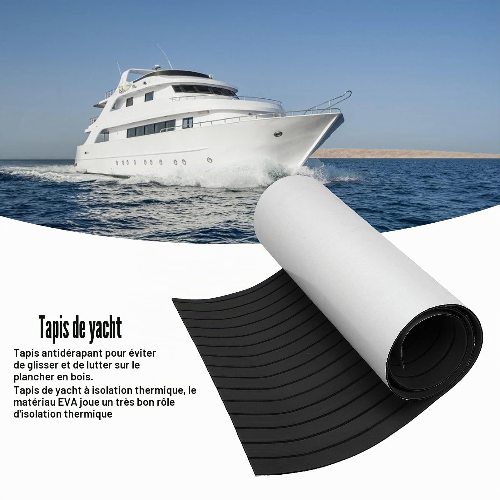 Ejoyous Tapis Bateau en Mousse EVA, 240x90cm, Revêtement de Sol Antidérapant, Style Teck, pour Yacht et Terrasse Marine