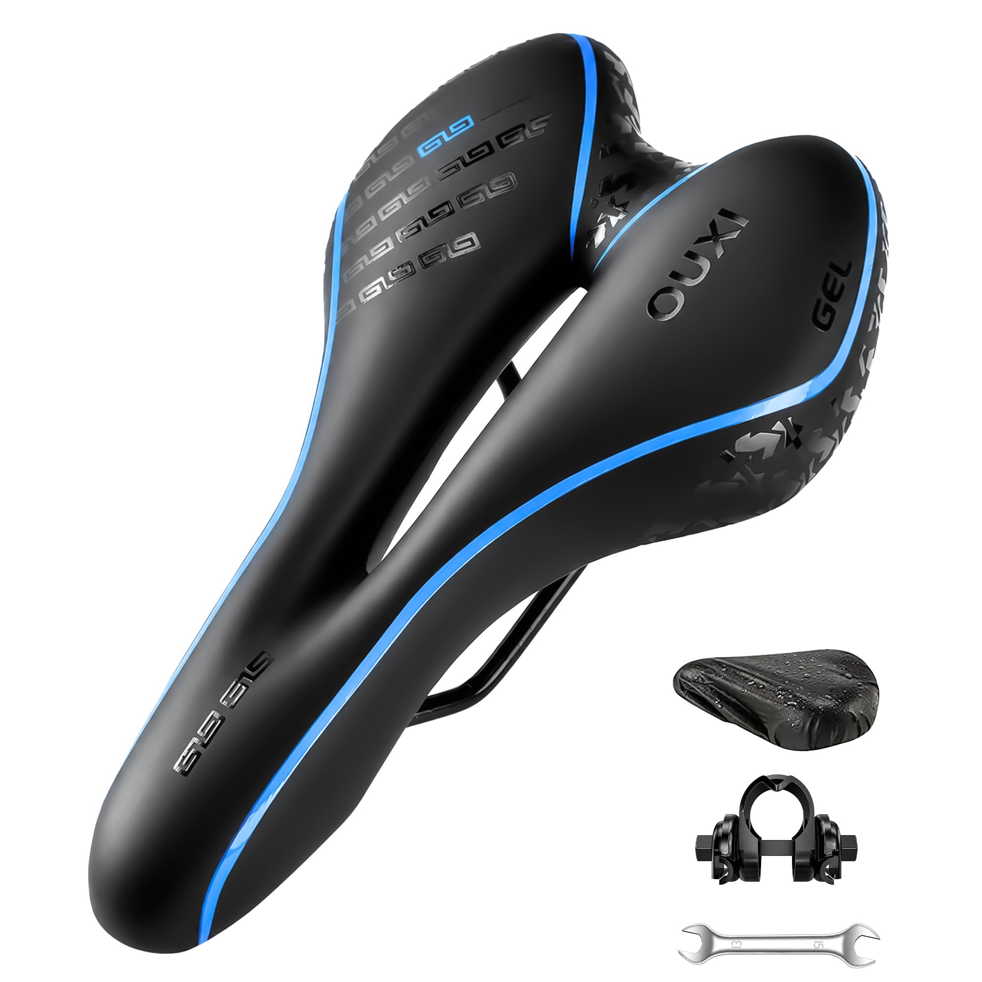 OUXI Fahrradsattel, Gel Fahrrad Sattel Bequemer Hohl Ergonomisch Fahrradsitz Tourensattel Geeignet für Herren Damen MTB Rennrad Mountainbike Heimtrainer City Dirt E Bike (Blau) Sport & Freizeit