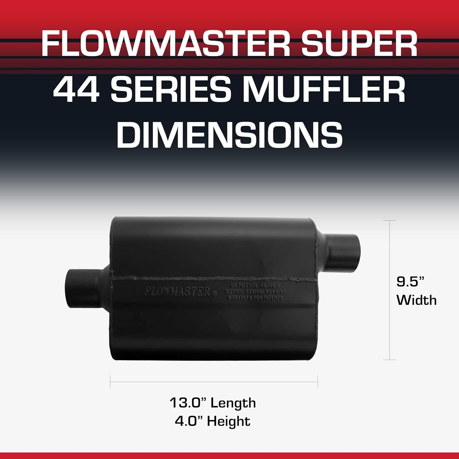 Flowmaster Super 44 Series Chambered Muffler – 2.50” - Center In/Offset Out – Aggressive Sound – 16 Gauge Aluminized Steel – For Classic & Late Muscle Cars, Street Rods, Trucks, SUVs (942547)