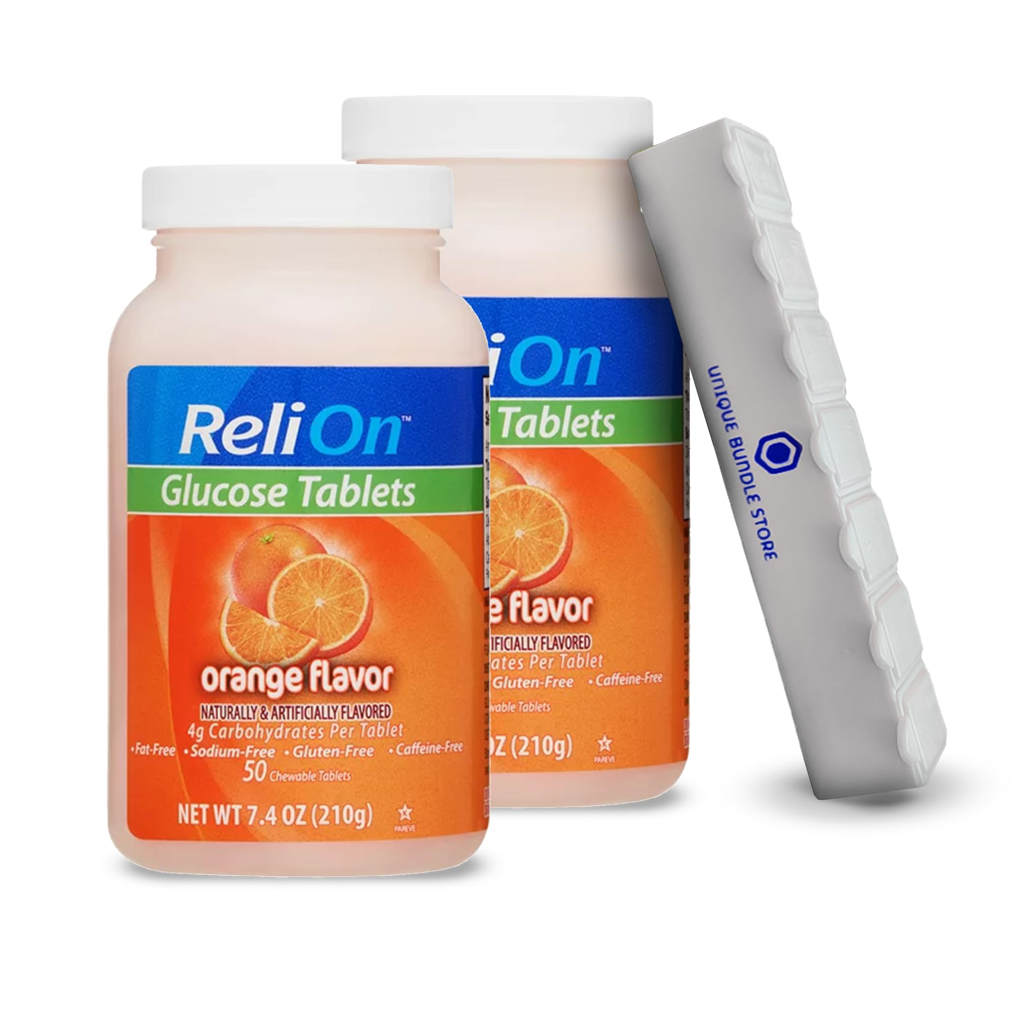 Unique Bundle Store Relion Glucose Tablets, Orange Glucose Tablets, 50 Count + 7 Day Pill Organizer Included (Pack of 2)
