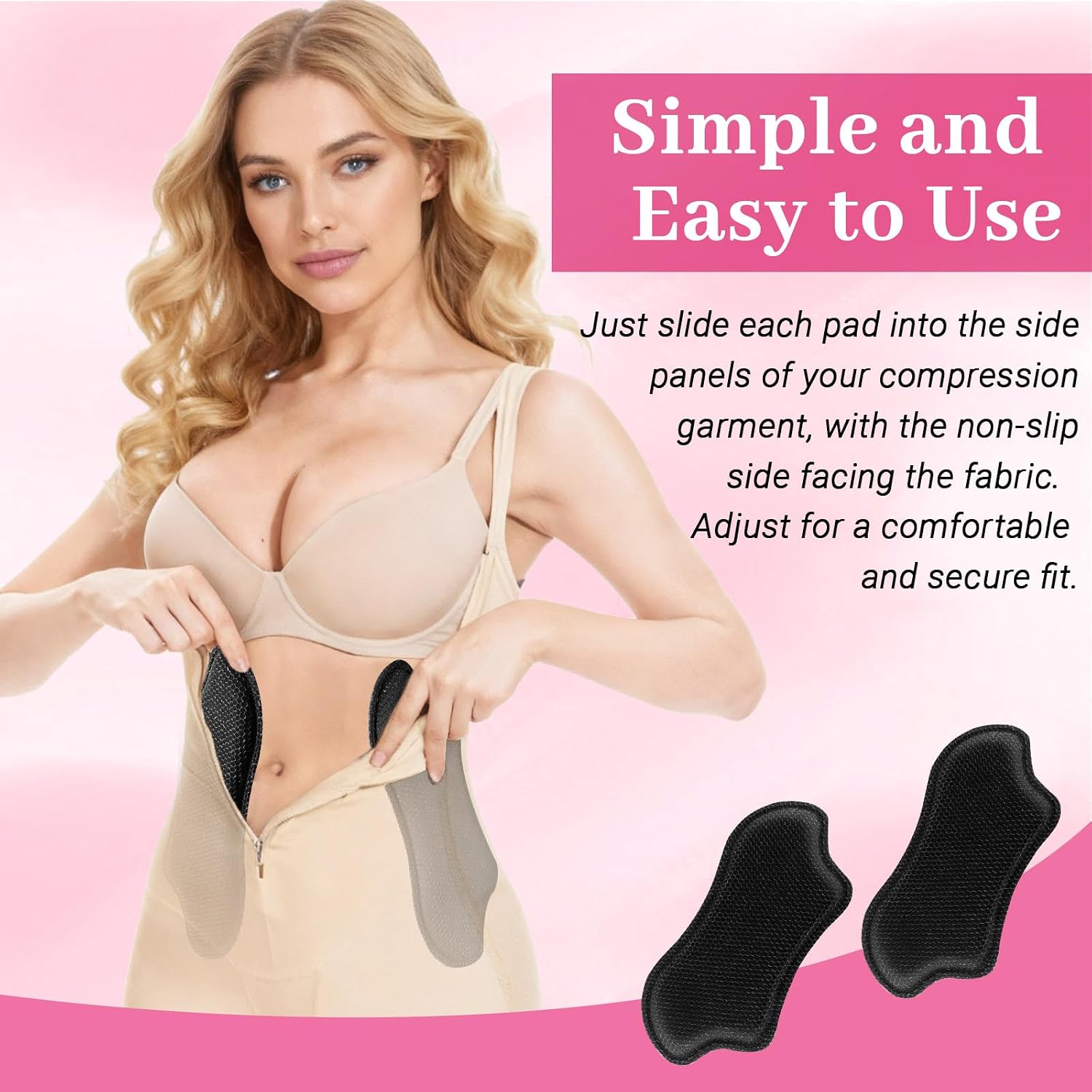 2PCS Non-Slip Side Lipo Foam Pads, 0.5IN Thick Comfort, Waist Shaping Padding for Post-Surgery Compression Garments (2, Black)