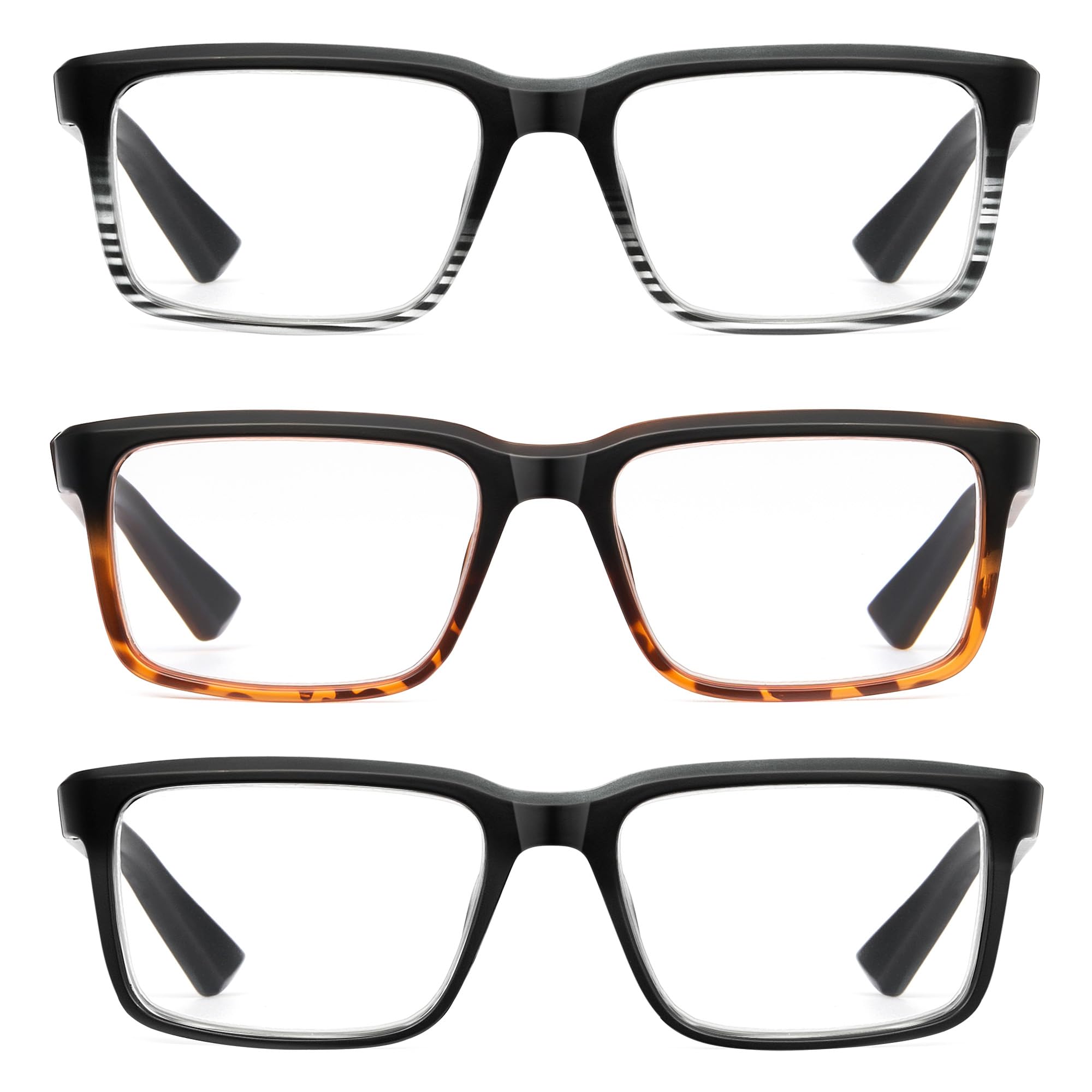 JM Gafas de Lectura Hombre con Bisagra de Resorte 3 Pack, Rectángulos Gafas Luz Azul Calidad Ligera Gafas Presbicia Hombre