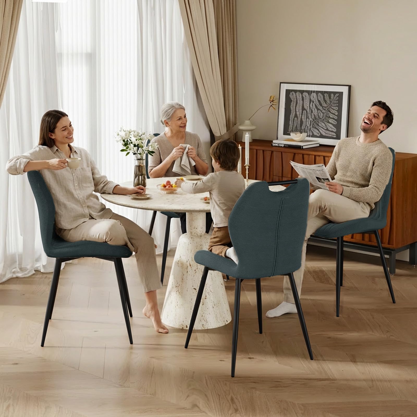 JIJIAN Pack de 6 Sillas de Comedor, Sillas de Cocina, Silla Tapizada, Silla de Salón, Respaldo de Tela y Patas de Metal, Ideal para Comedores, Cocinas y Salones, Gris Oscuro