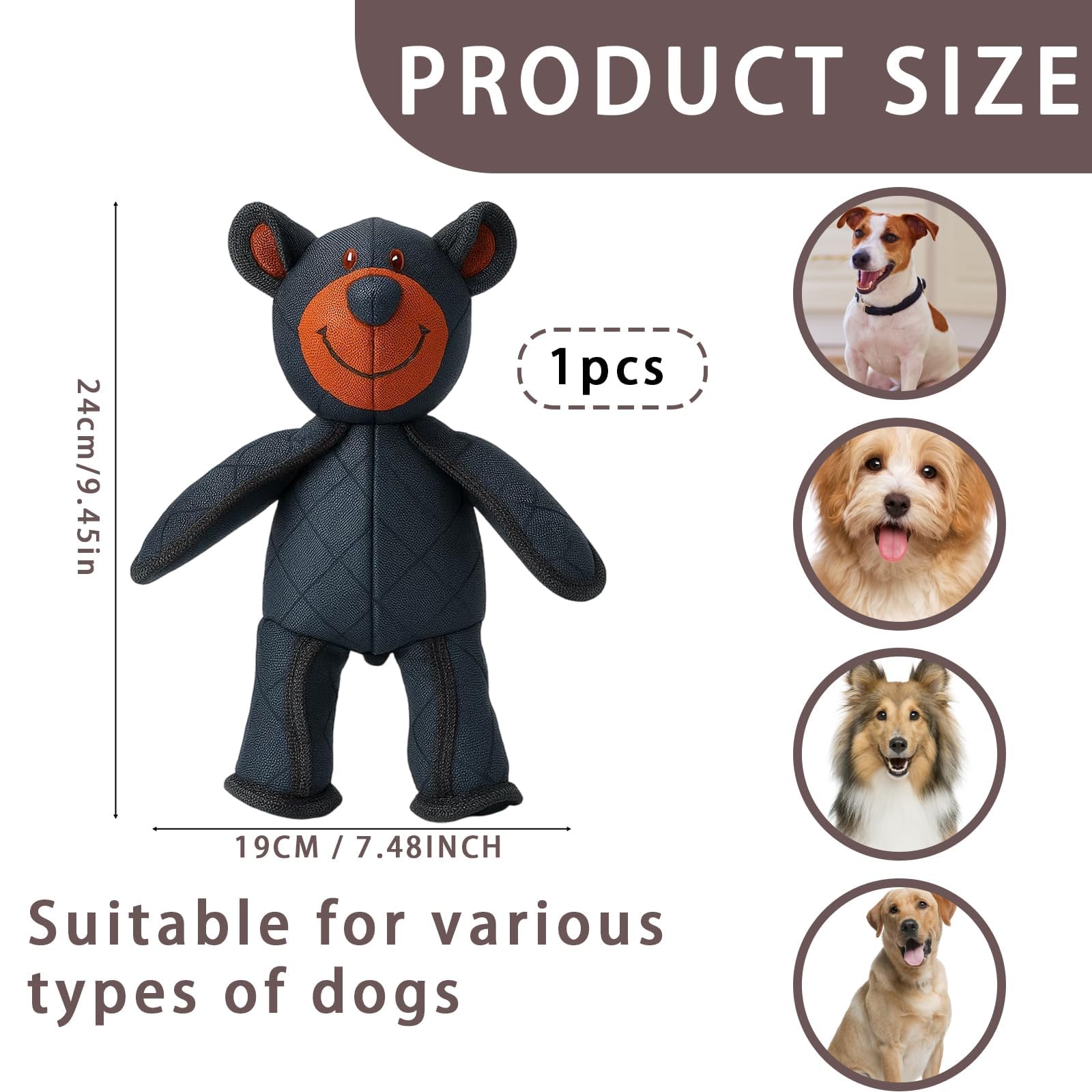 2025 New Bear for Heavy Chewers Interactive Indestructible Bear Dog Toy for Large Dogs,Pet Toy for Aggressive Chewers to Keep Them Busy,for Small Medium Dogs Squeaky Toys Plush Puppy Toy (Black-1 Pc) - Image 2