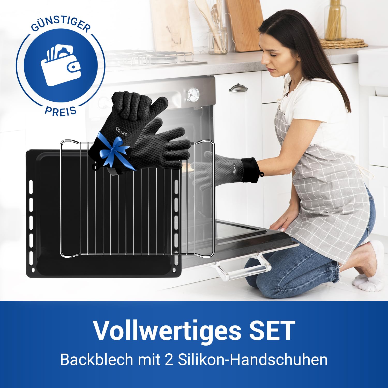 VIOKS Backblech + Grillrost + Handschuhe Ersatz für Bauknecht 481241838128