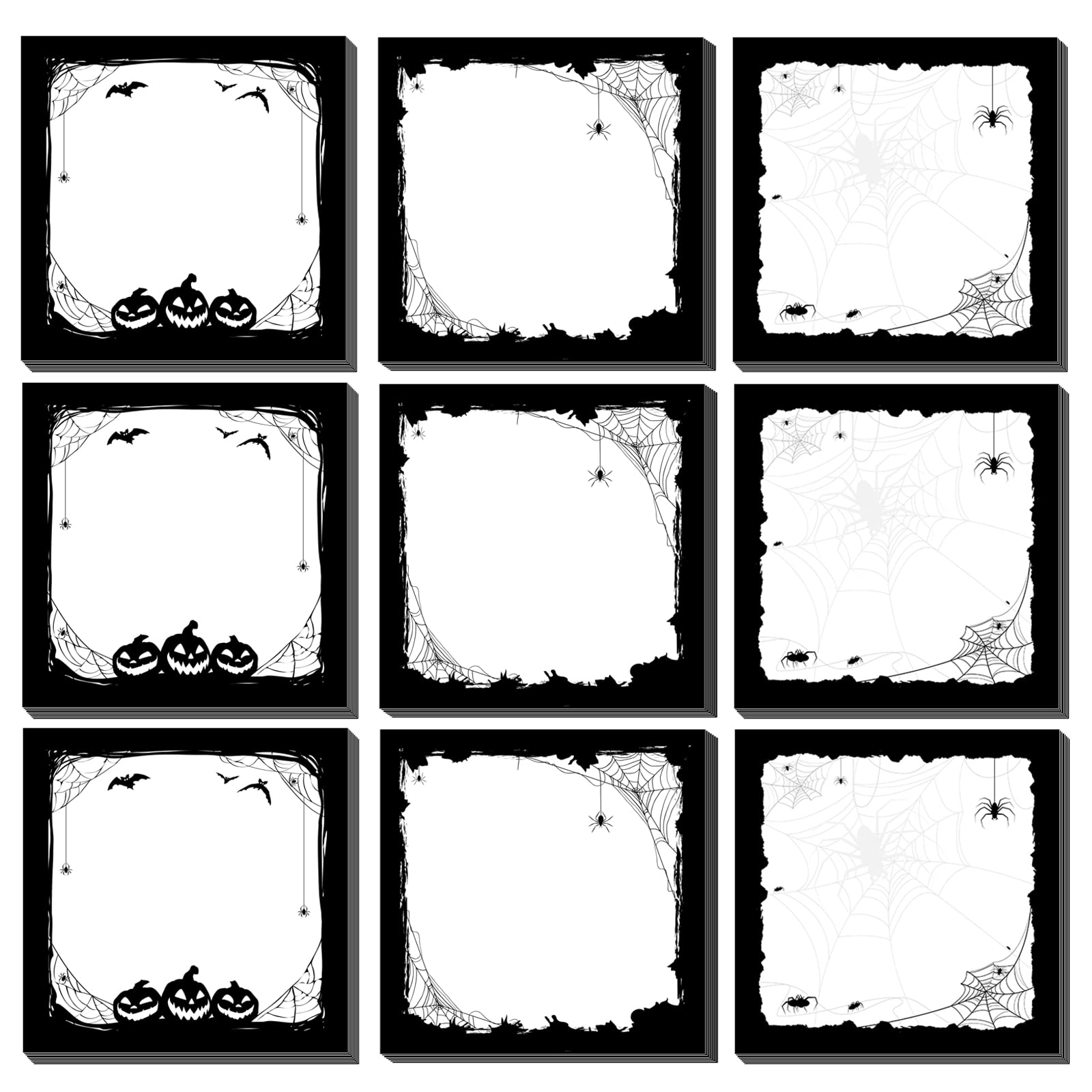 Halloween Sticky Note Halloween Note Pads with Spider Pumpkin Bat, Work Study Notes, 450 Pieces of Halloween Self Adhesive Removable Notes 3 Styles, 9 Books Total, 50 Sheets Each (Spider)