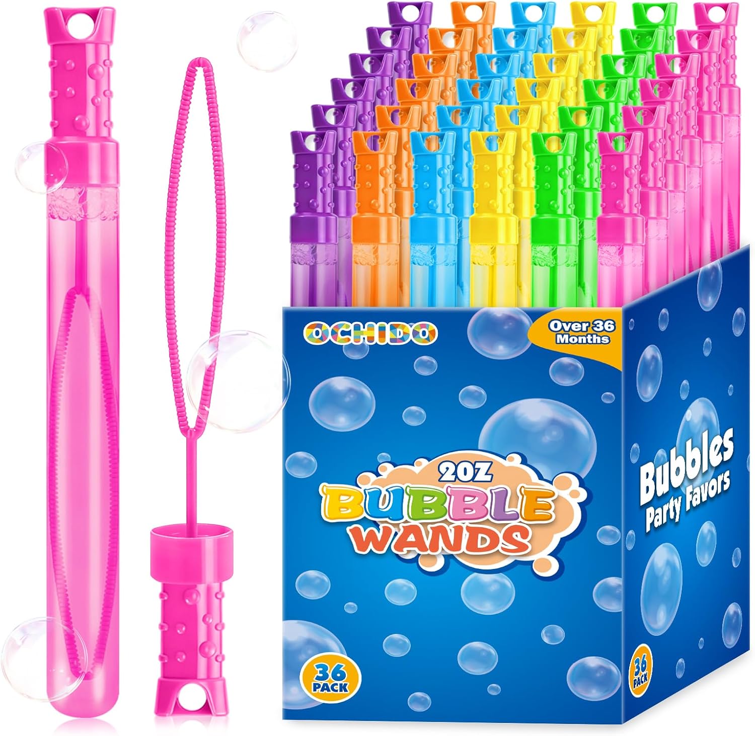 OCHIDO 36 Pcs Bubble Wand in 6 Colors, Bubble Wands Bulk for Kids Party Favors, Bubbles Party Favors for Summer Toys Gift, Indoor Outdoor Activity, Birthday Party, Wedding, Goodie Bags Stuffers