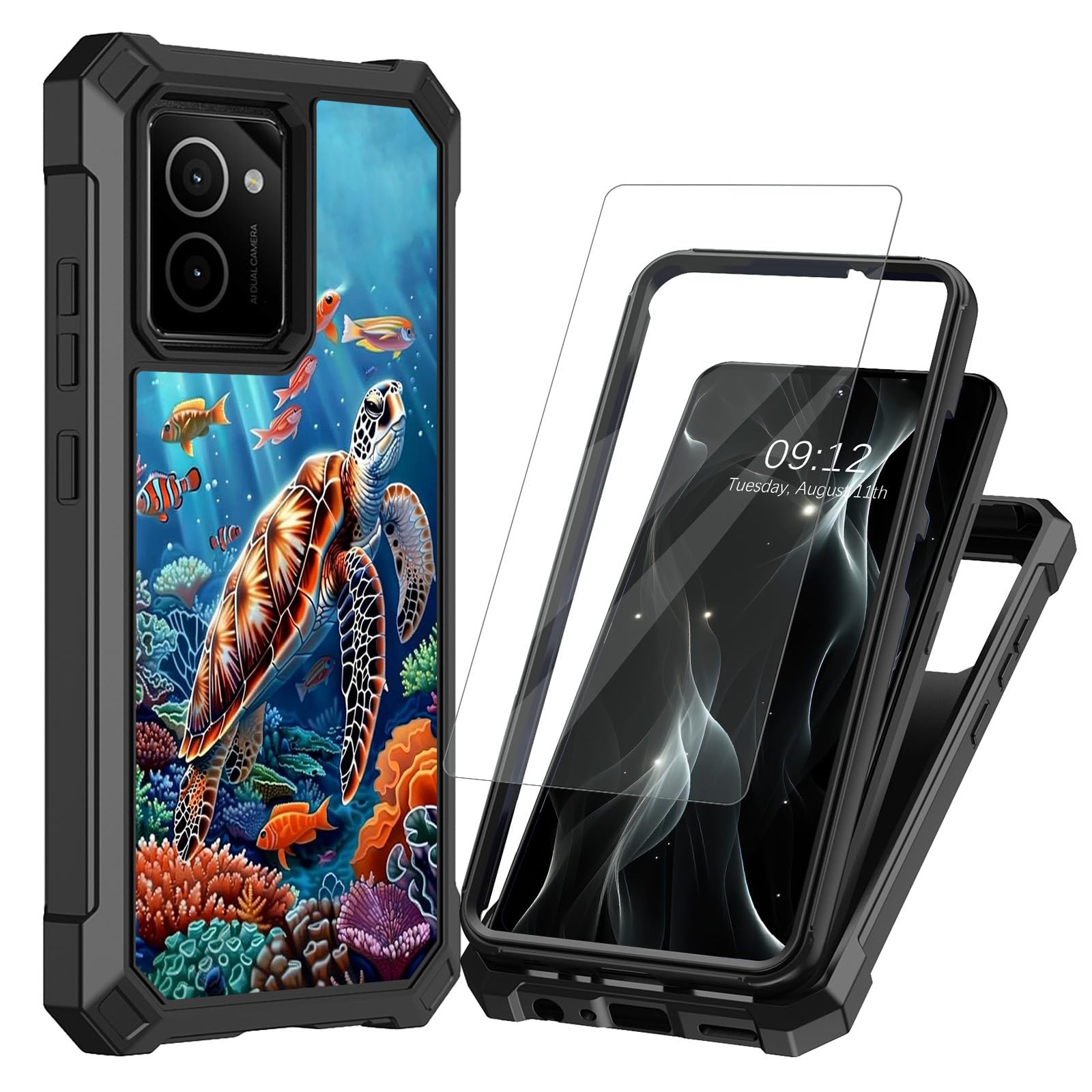 HMD Vibe Phone Case for Nokia HMD Vibe N159V Phone Case with Screen Protector Dual Layer Hard PC Soft TPU Bumper Shockproof Heavy Duty Cover Turtle Tropical Fish