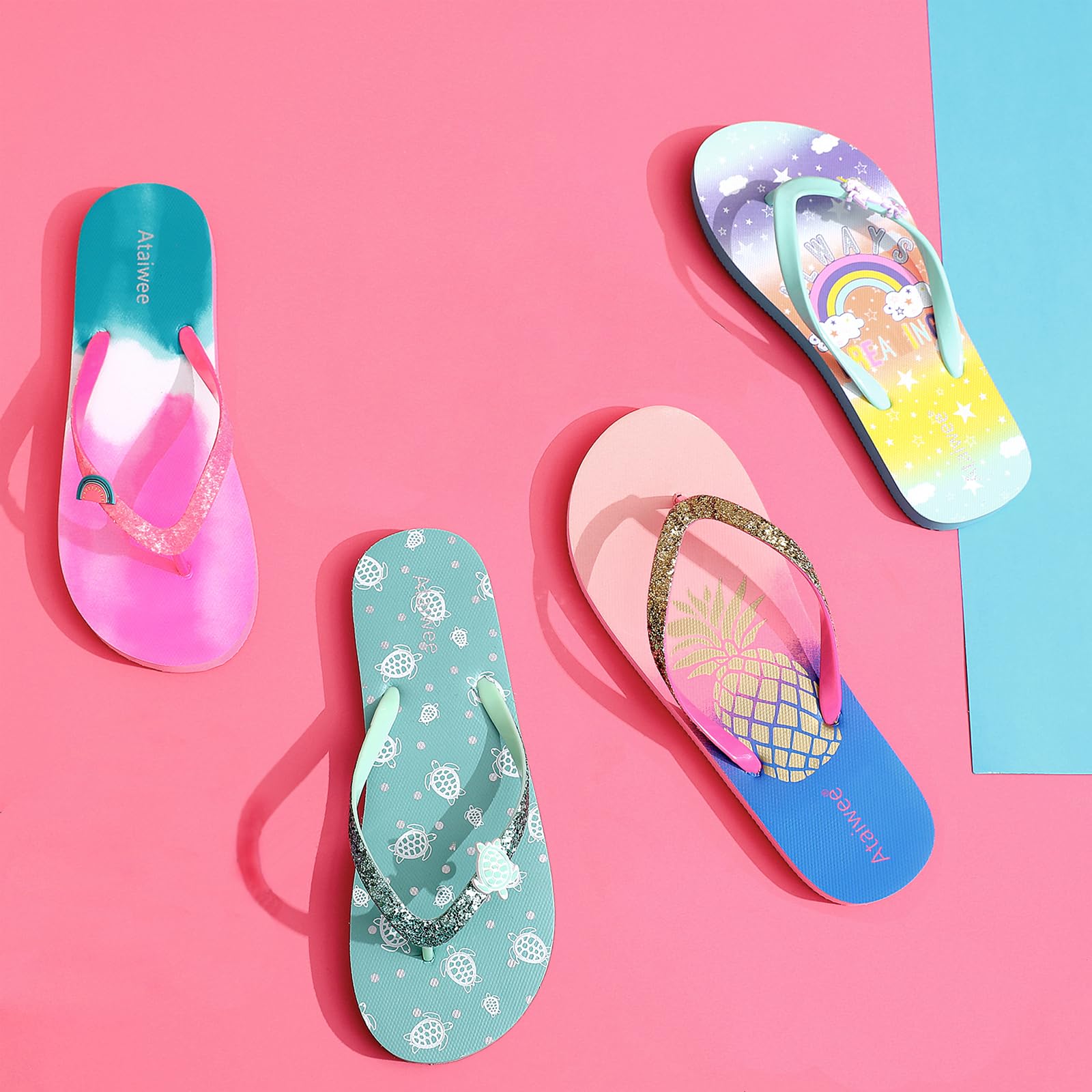 Ataiwee Ragazze Infradito Sandali da Spiaggia per Bambini Piccoli/Grandi Sandali per Bambini Stampati Colorati.