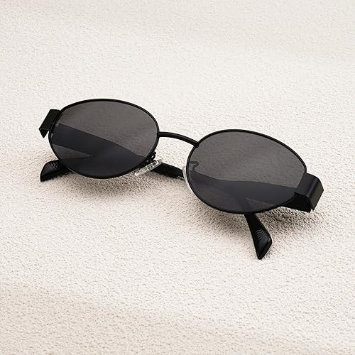 Miniatura 3 de Lentes de sol ovalados retro para mujeres y hombres, lentes de sol ovalados de metal de los años 90, tonos vintage