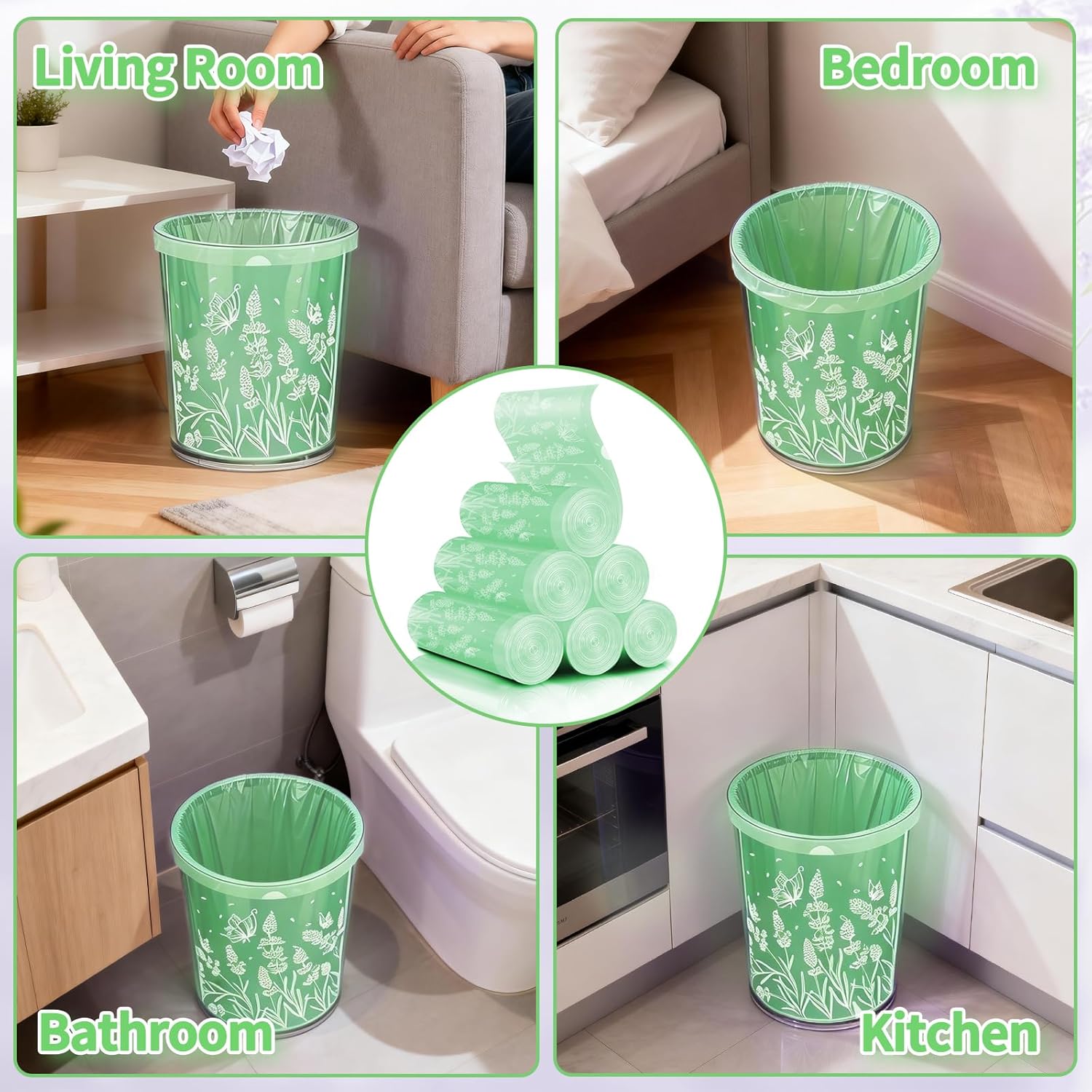 4 Gallon 1000PCS Small Drawstring Trash Bags, Floral Printed Design,Thick Pre-separated Garbage Bags Mini Wastebasket can Liners for Bathroom Bedroom Office