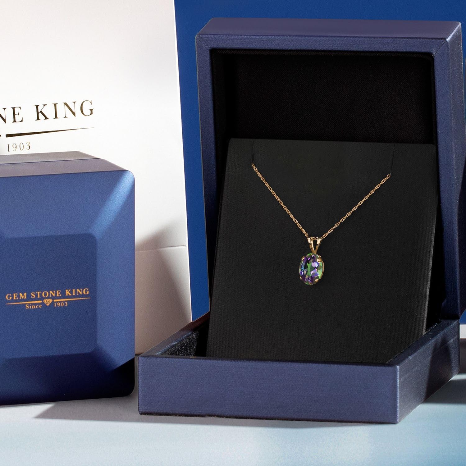 Gem Stone King 14K Yellow Gold 7X5MM Oval Gemstone Birthstone Pendant Necklace for Women | Gold Necklace for Women | With 18 Inch Chain