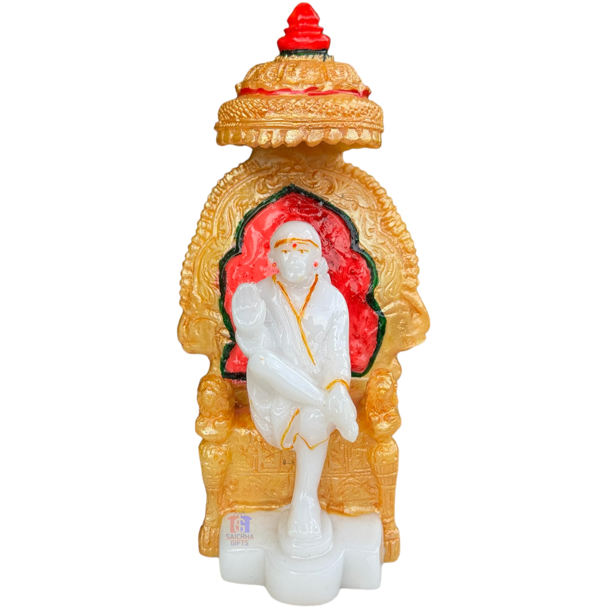 SAICHHA GIFTS shirdi saibaba Marble Idol Singhasan Statue Home Murthi for car Dashboard (White)