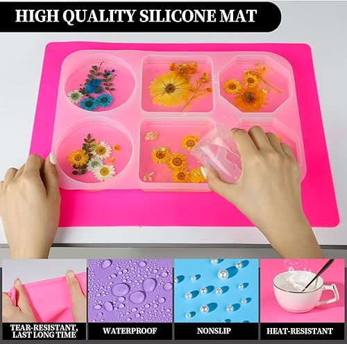 Vista 25 de LEOBRO Alfombrillas de silicona, 3 alfombrillas de silicona para manualidades, moldes de resina, tapete de masa de juego, tapete de silicona Azul