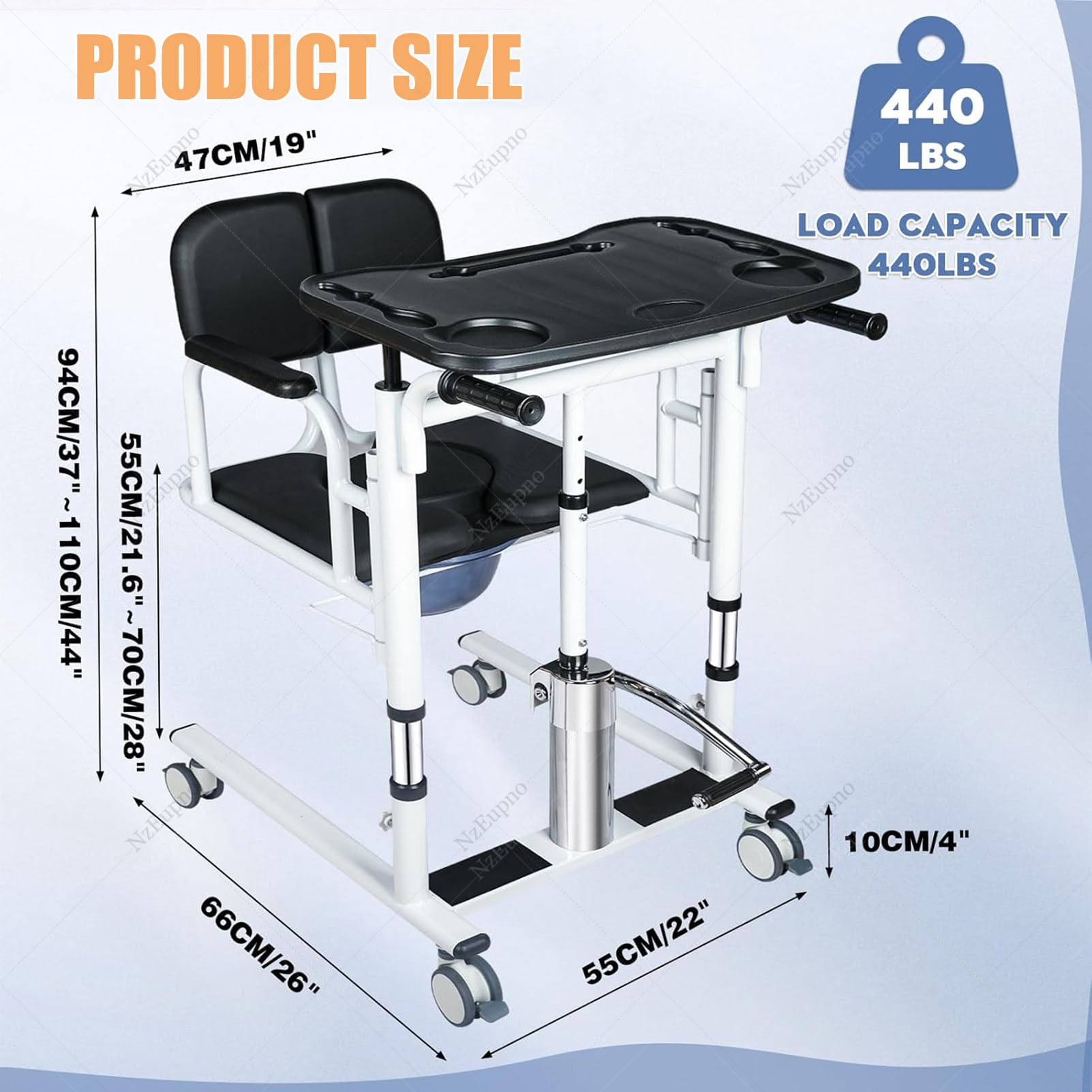 Silla Elevadora De Transferencia Para Pacientes Ancianos Y Discapacitados, 440 lb Silla De Ruedas Auxiliar Con Inodoro, Asiento Abatible 180° Para Traslado Desde La Cama A La Ducha/Inodoro/Sofá Orange