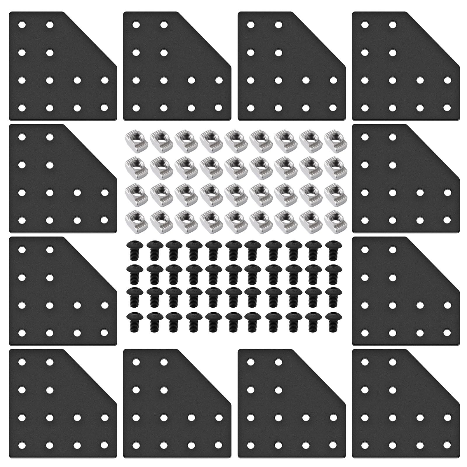 12pcs Black 2040 Aluminum Extrusion Joint Plate Connector Corner L Bracket 12-Hole 2040 V Slot Hardware T Slotted Accessories With T Nuts and Screws For Aluminum Profile 3D Printer Frame Part