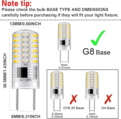 Miniatura 8 de Bombilla LED G8 de intensidad regulable de 3 W, blanco natural de 4000 K, 120 V, 20 W-25 W, T4, base de dos clavijas, bombilla halógena de reemplazo