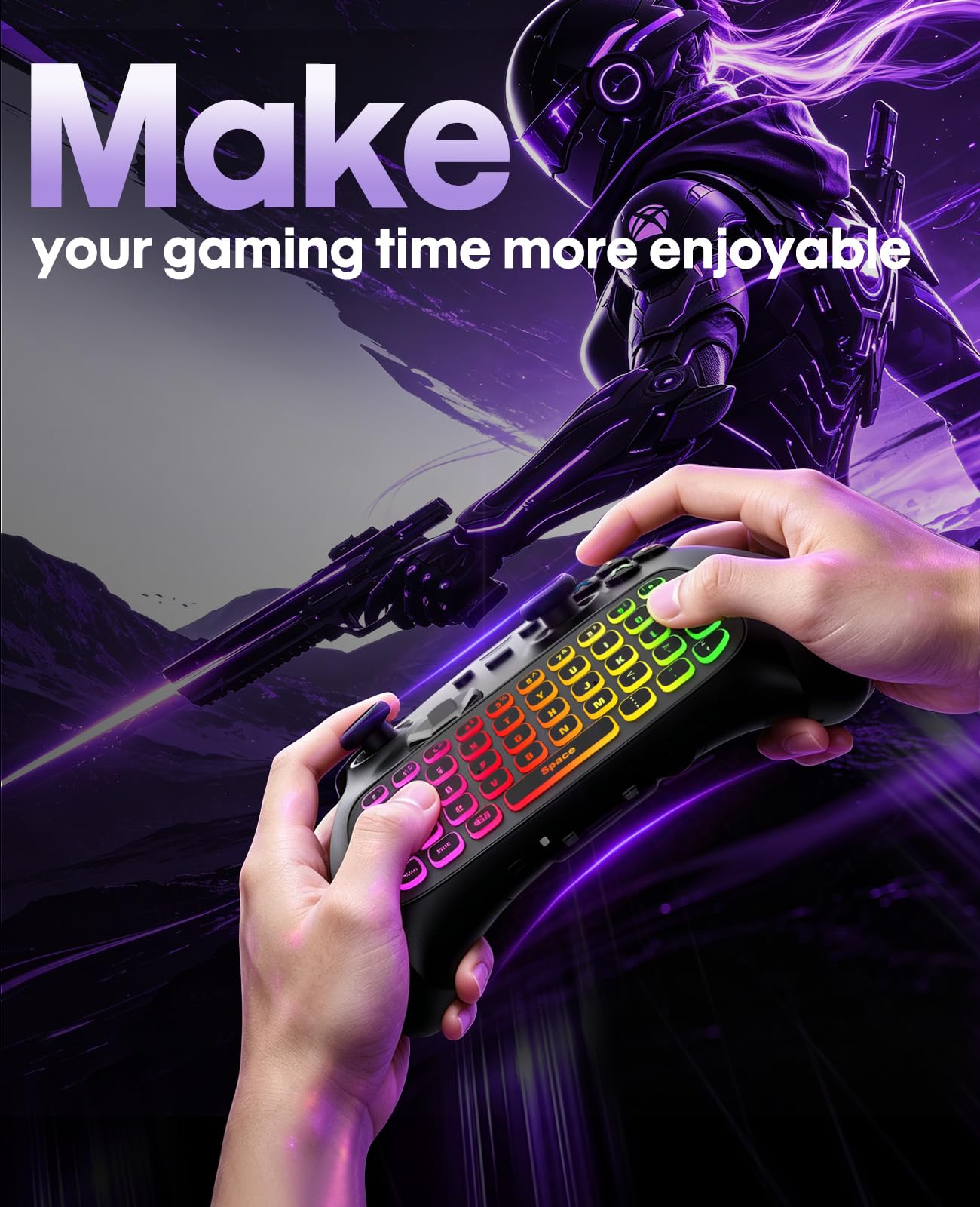 TiMOVO RGB Backlight Keyboard for XBOX Gaming Controller, Black | Wireless Chatpad Keypad, Built-in 3.5mm Audio Jack & 2.4G Receiver for Xbox Series X/S Accessories