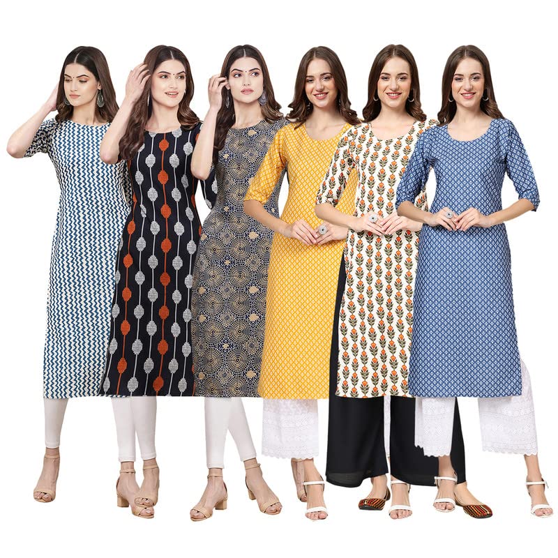 Pinkmint Women's Crepe Digital Print Straight Kurta [Pack Of 6](Qv-331-330-341-350-352-367-S)