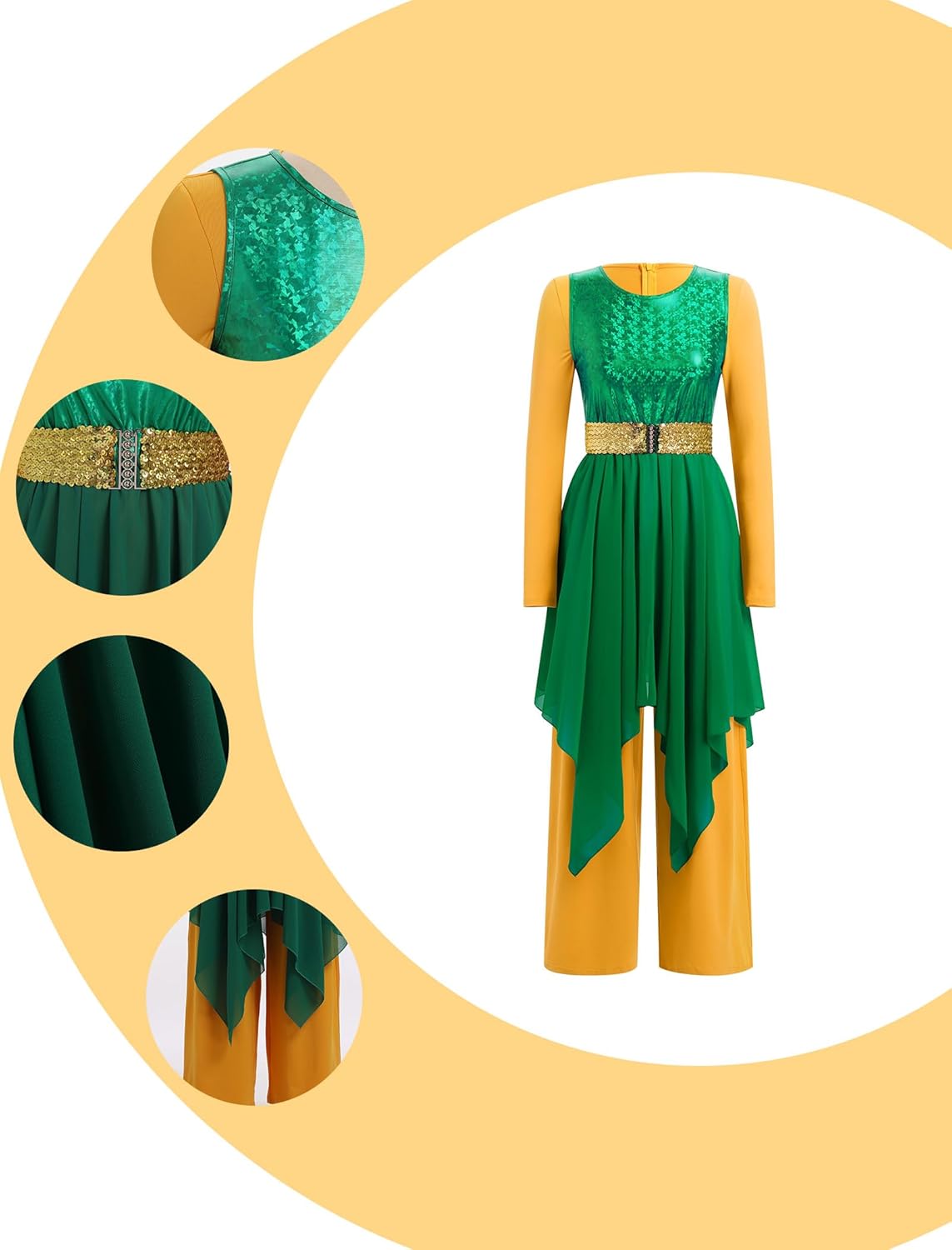 AFAVOM Praise Dance Dress for Women Metallic Asymmetric Overlay + Jumpsuit Pants + Belt Worship Liturgical Dancewear Costume - Image 3