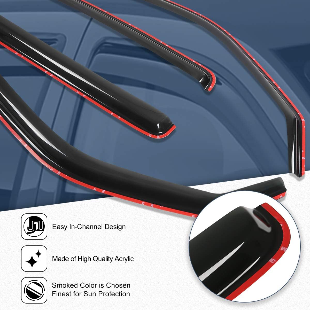 Compatible with Honda Ridgeline 4pcs in-Channel Window Visor Deflector Rain Guard