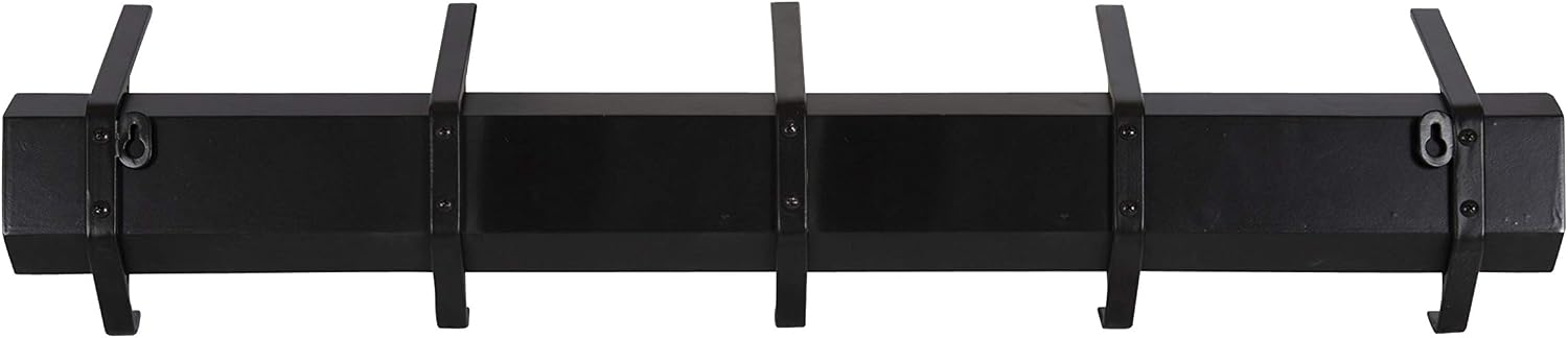 Kate and Laurel Rossmore Farmhouse 5-Hook Wall Hanging Coat Rack, Black, Modern Hanging Rack for Coats, Bags, Or Pots and Pans