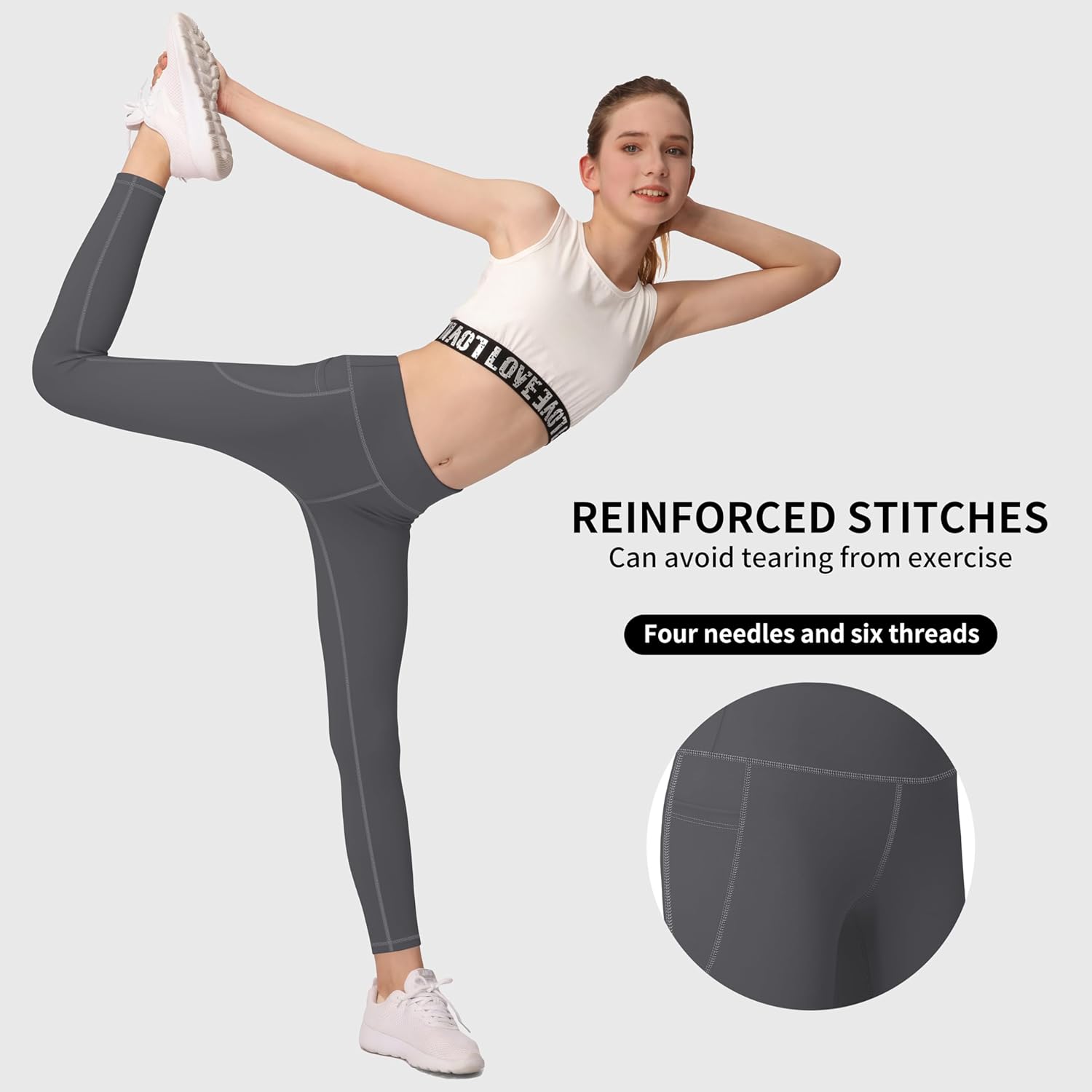 AENLLEY Girls Activewear Leggings with 2 Pockets - Kids Dance Workout Yoga Pants for Athletic Pack of 3 - Image 5