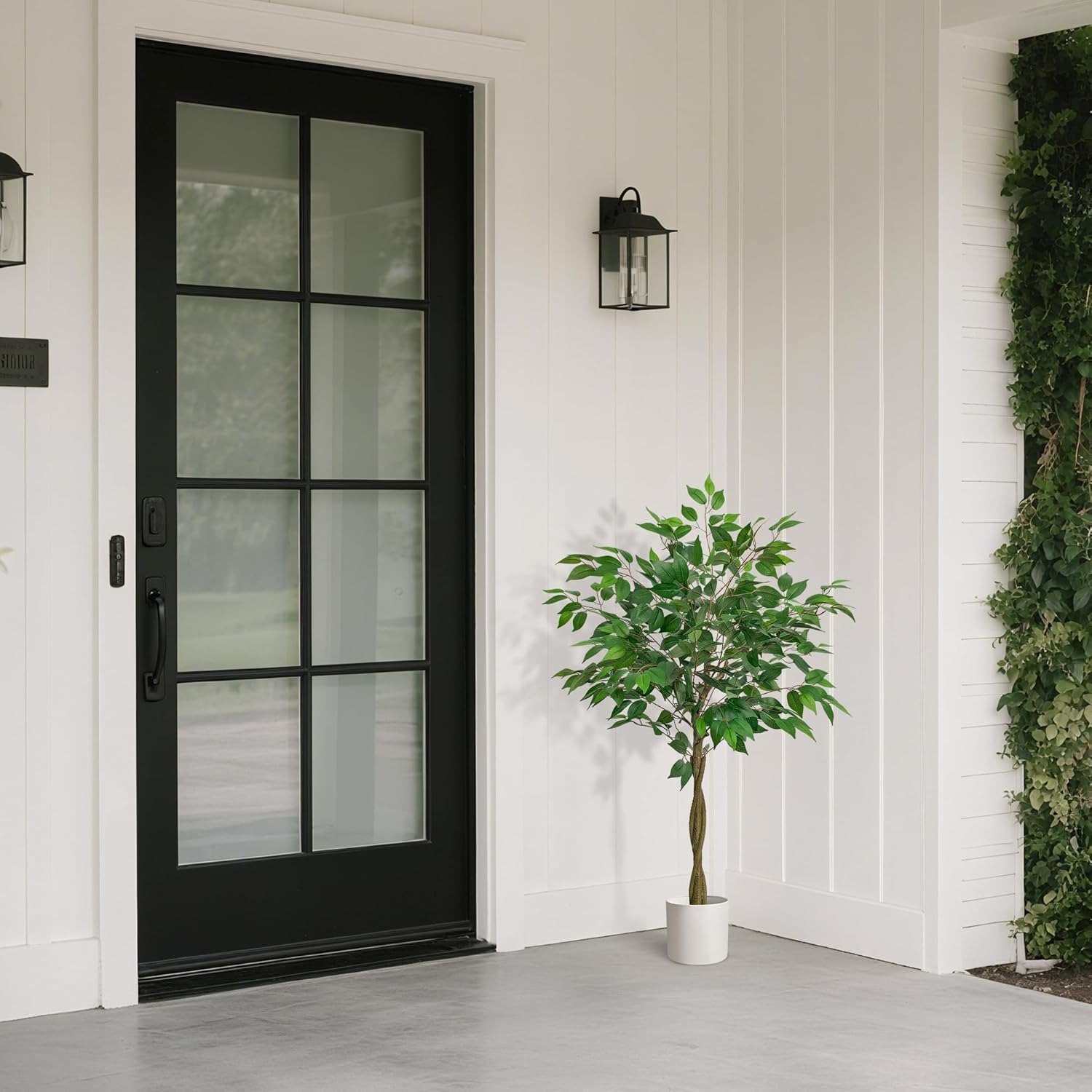 Artificial Ficus Tree with 3 Natural Curved Trunks, 4FT Tall Faux Ficus Tree in Sturdy Plastic Nursery Pot, Faux Plant for Office Home Living Room Farmhouse, Indoor Outdoor Decor