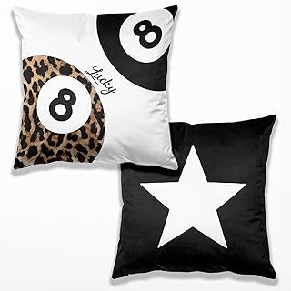 Preppy Star Lucky 8 Ball Cheetah Leopard Print Room Decor Pillow Cover 1...