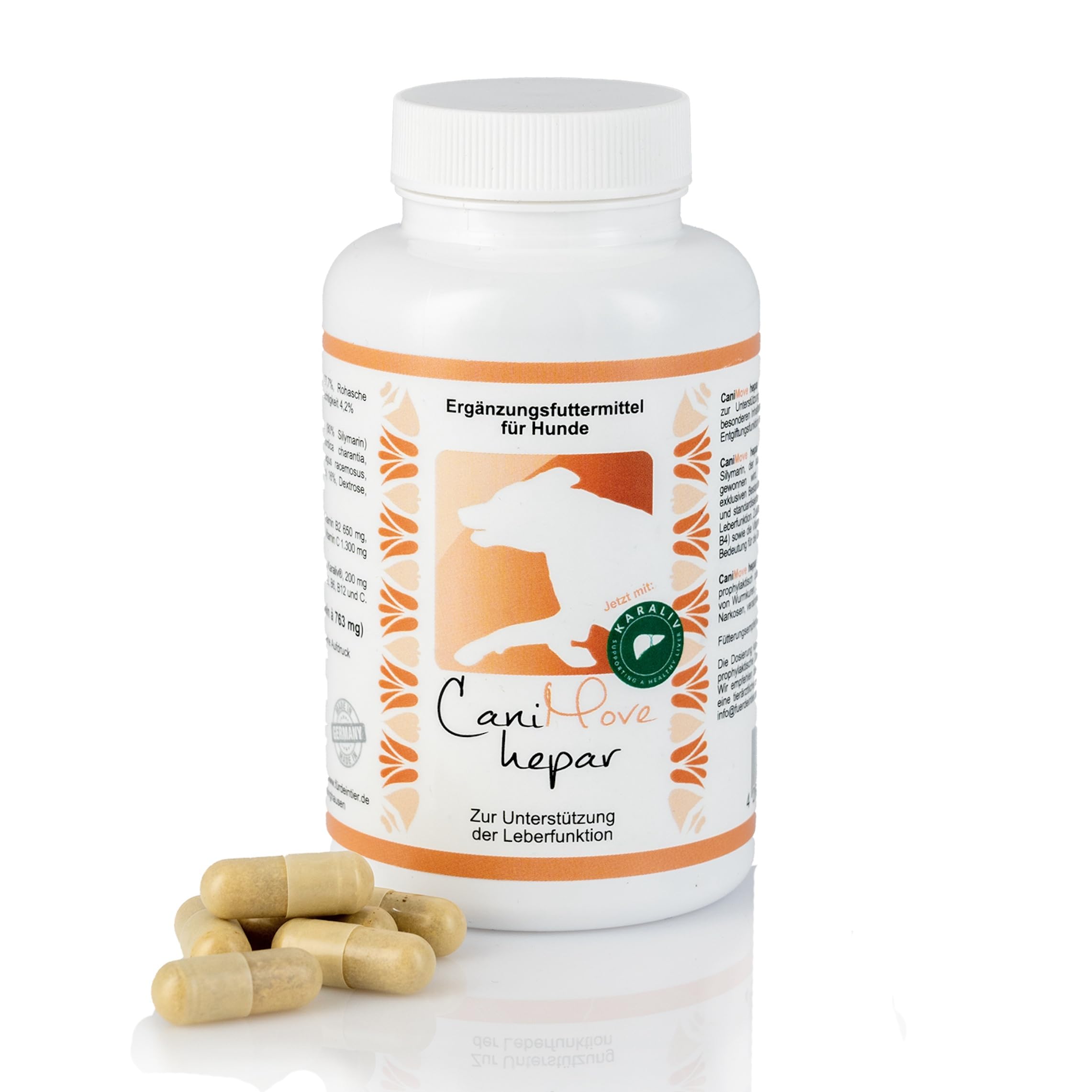 Hepar (100 Kapseln) | Unterstützt die Funktion von Leber und Galle | pro Kapsel 200 mg Karaliv, 200 mg Silymarin und 100 mg Cholin | für große und kleine Hunde