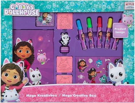 Undercover 6600000038 - Gabbys Puppenschrank Stempel-Set - Inklusive 4 Stempel 1 Tintenpad Aufkleber Malbuch und 5 Buntstifte