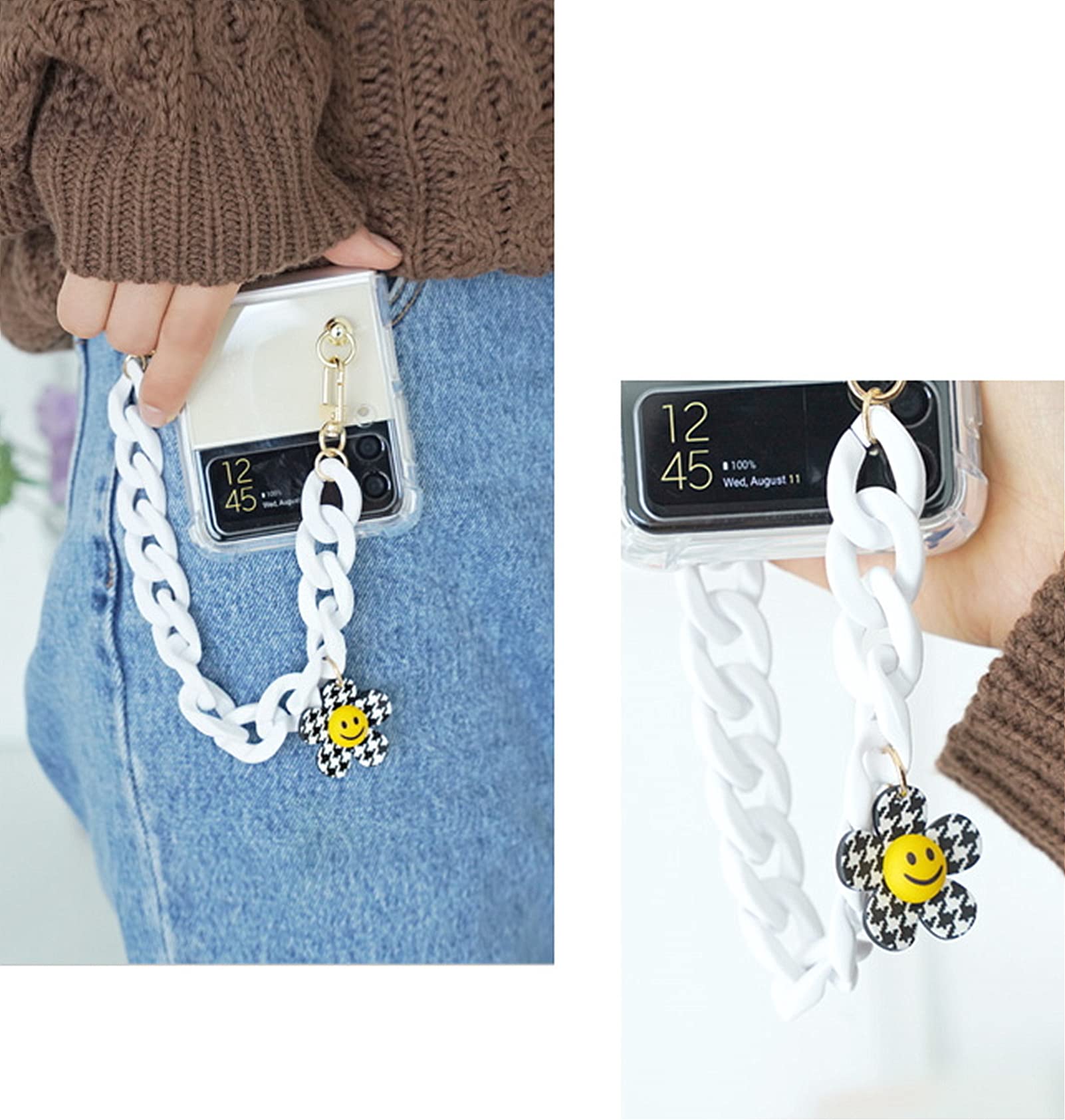 Amazon.co.jp: 4種類 可愛い モダン カラーチェーン スマイルフラワー