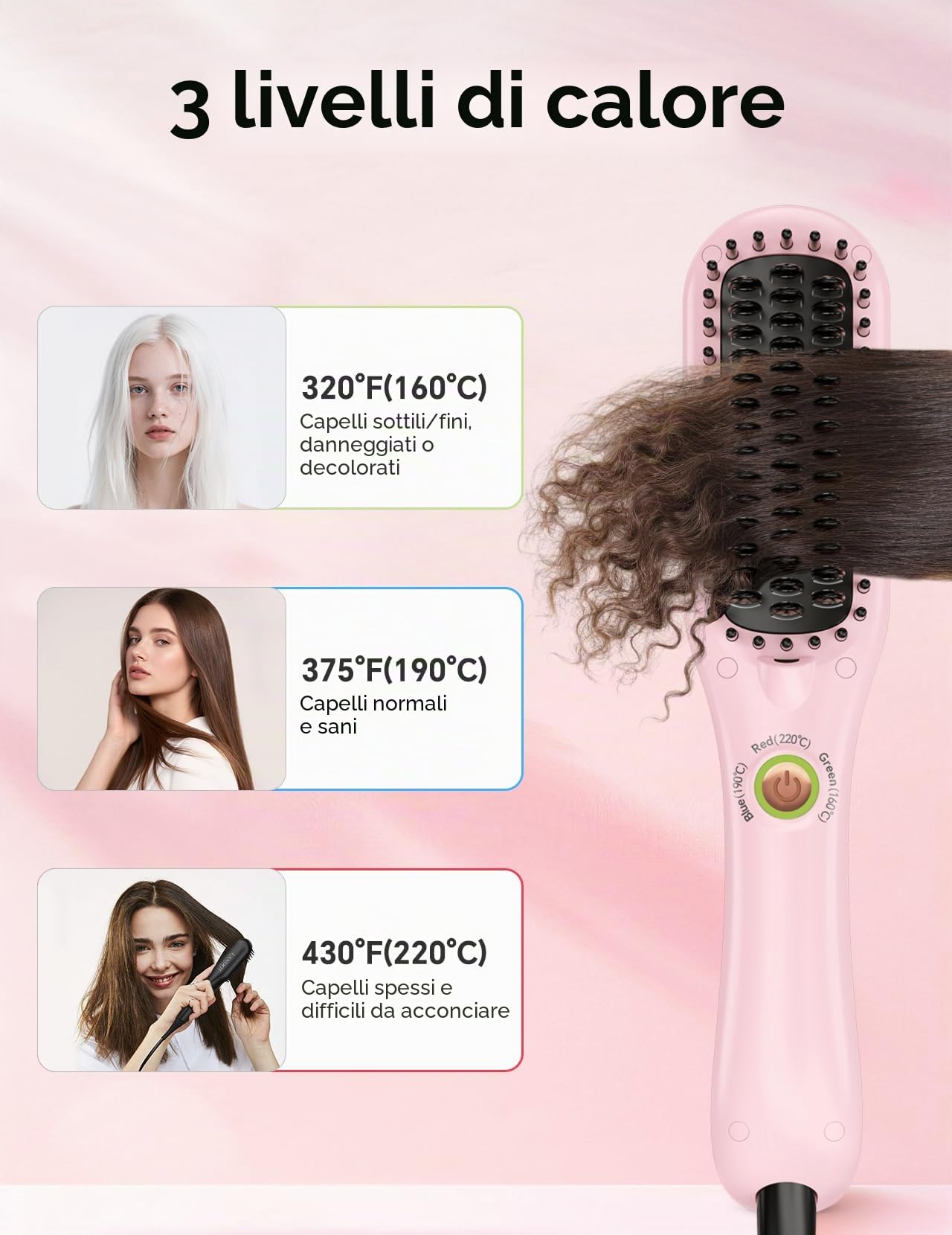 LANDOT Mini spazzola lisciante per capelli: piastra lisciante e spazzola per capelli 2 in 1 per una facile e veloce lisciatura – piccola spazzola lisciante ideale per capelli corti e medi