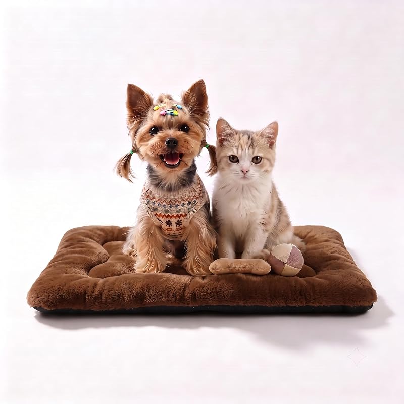Tapete para cama de cães e gatos em pelo sintético macio poimerk Brown XS, 55,88 x 33,02 cm