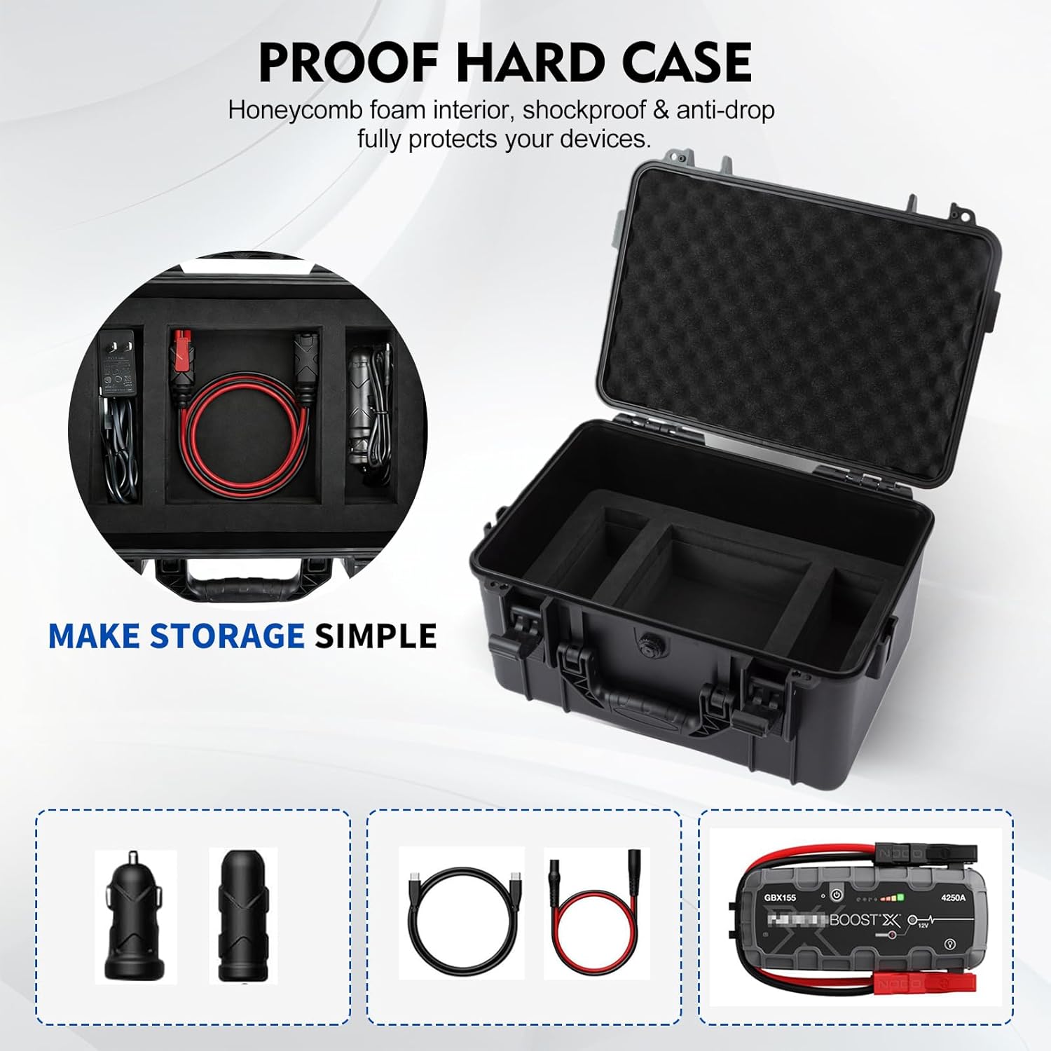 Hard Protection Case Compatible with Jump Starters, Case for Boost GB150: 3000A/Boost X GBX155: 4250A UltraSafe Jump Starter Box (with storage space)