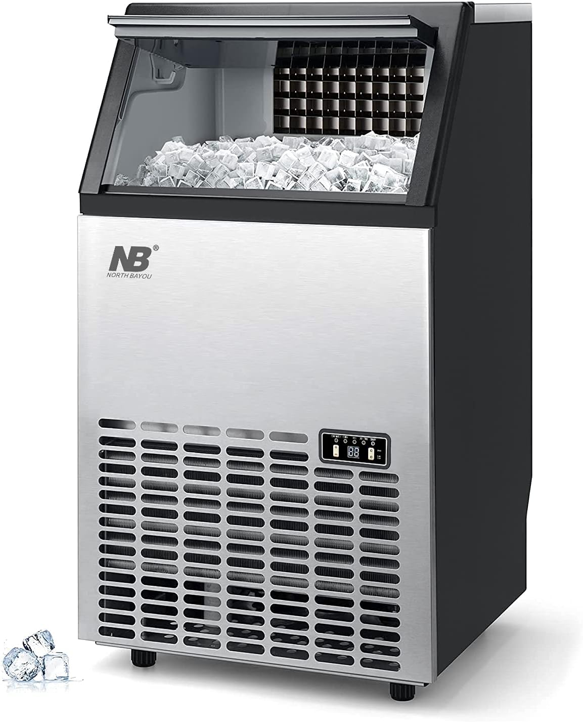 NB North Bayou Commercial Ice Maker 45kgs/24H, Stainless Steel Ice Machine with 15kgs Ice Storage Capacity, Free-Standing Under Counter ice Maker, Ideal for Home, Office, Restaurant, Bar, Coffee Shop